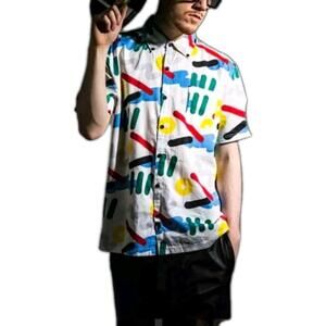 Lazy Oaf Squiggle Men's Size L Shirt Short Sleeve Button Up Multicolor #R2